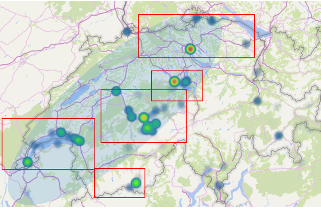 中國遊客在瑞士旅遊景點的熱力圖