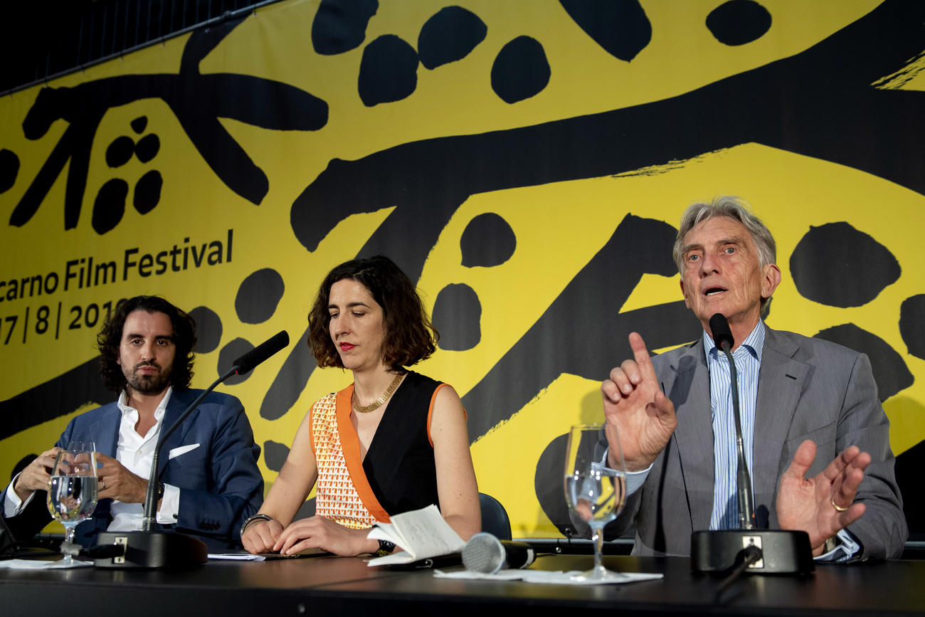 Raphael Brunschwig, Chief Operating Officer, left, Lili Hinstin, Artistic Director, center, and Marco Solari, Festival President