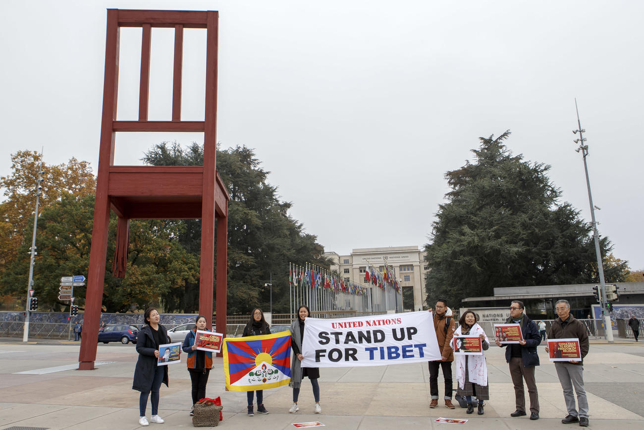 Tibetans demonstrating outside of UN headquarters in Geneva
