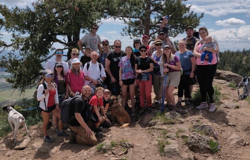 large group of hikers, all ages