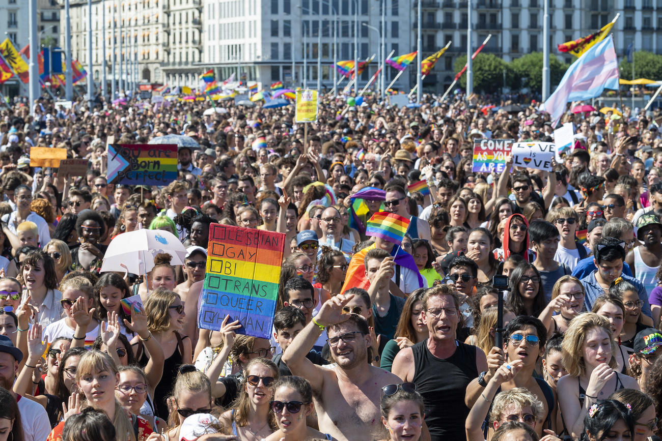 Pride march in the centre of Geneva