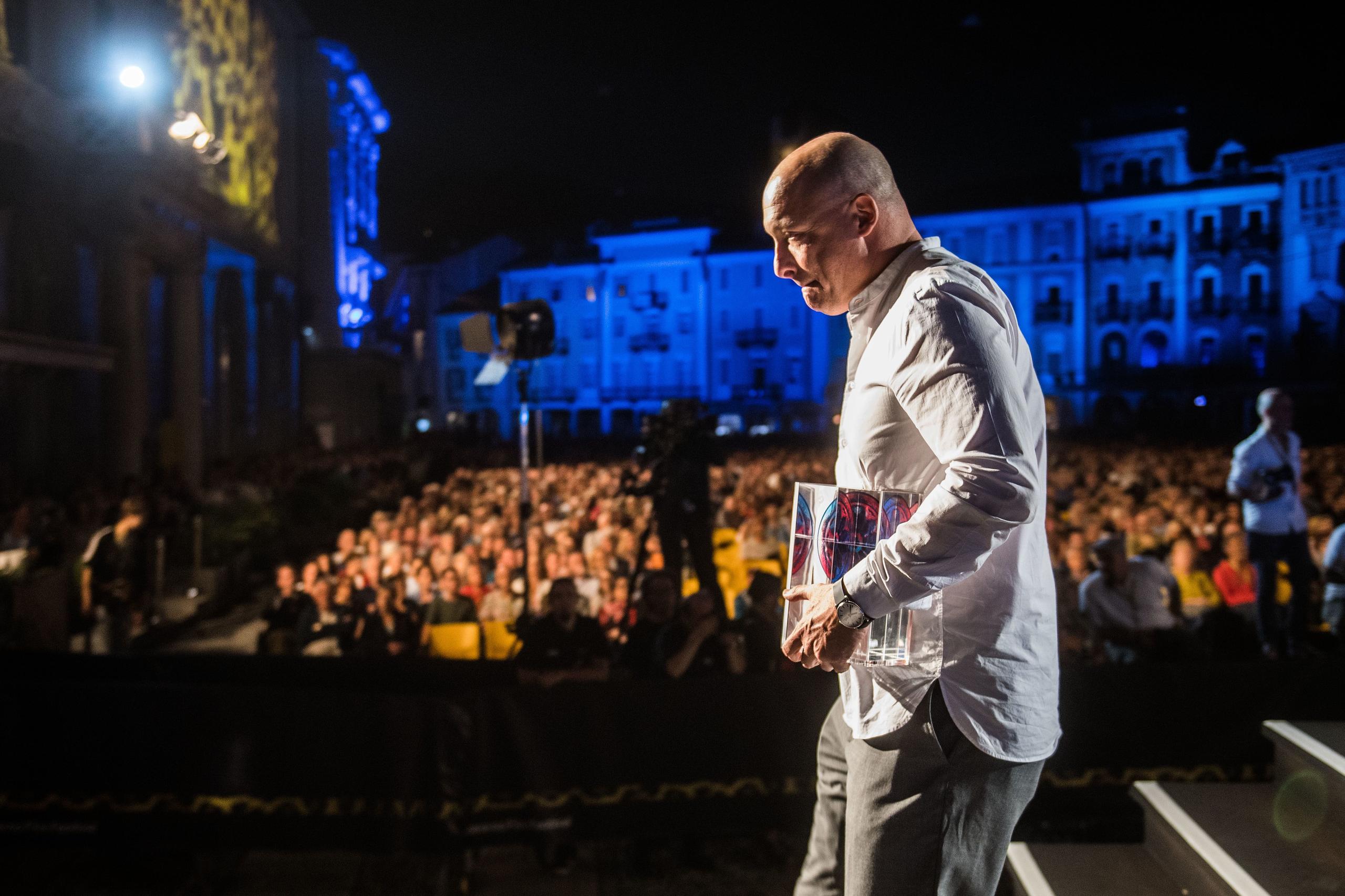 Director Fulvio Bernasconi right after receiving his Premio Cinema Ticino, at Locarno s Piazza Grande. (Aug. 15, 2019). 