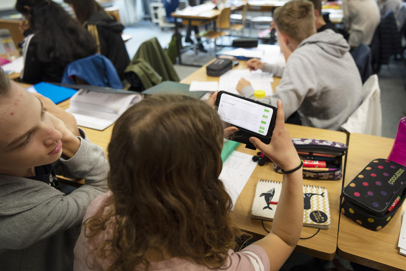 Students using a mobile phone