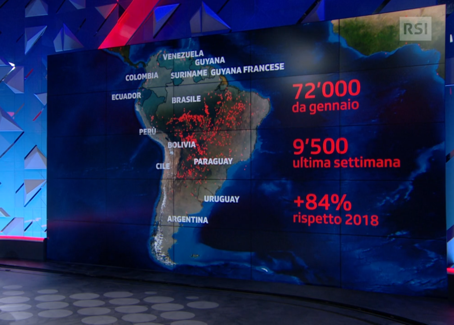 Infografica del TG con luoghi degli incendi e numero di roghi registrati quest anno.