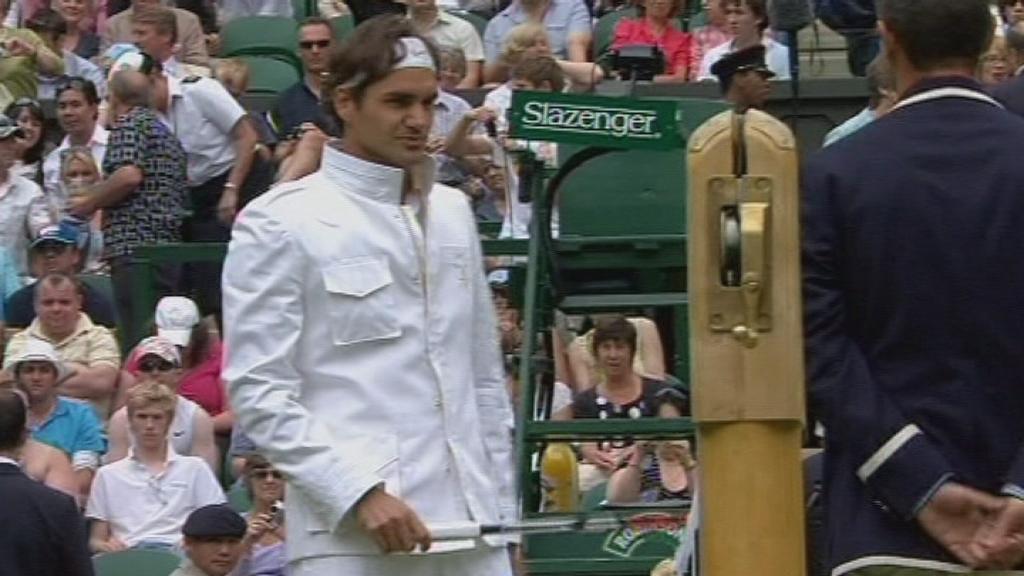 Roger Federer in an stylish white jacket