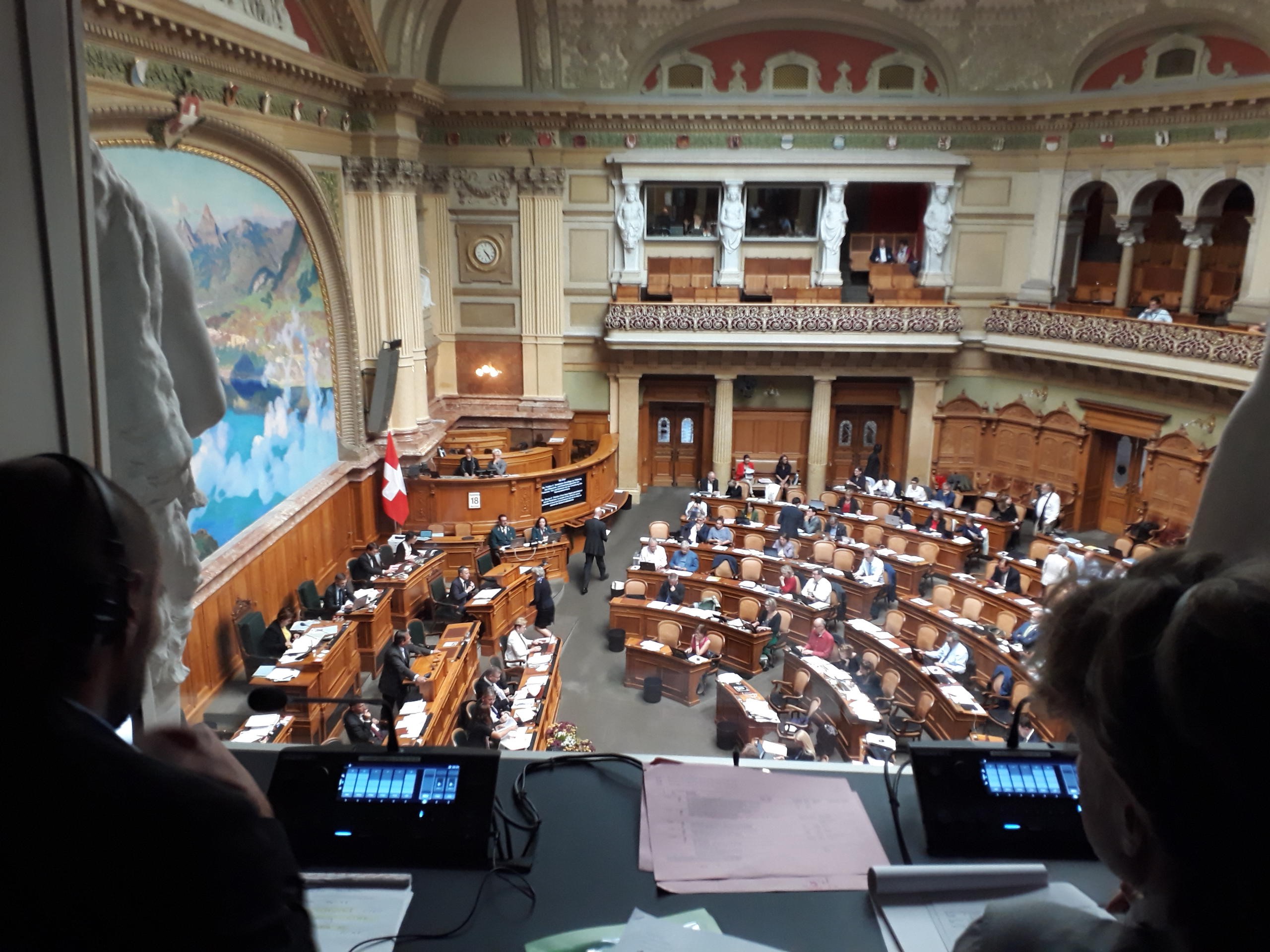 View from an interpreting booth in the Swiss parliament