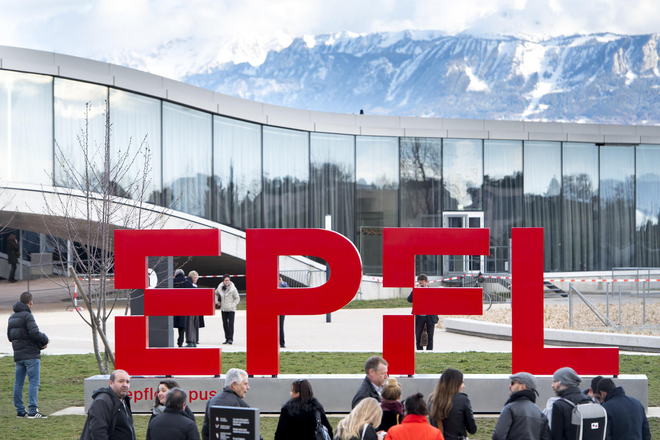 EPFL logo with mountains in the backdrop