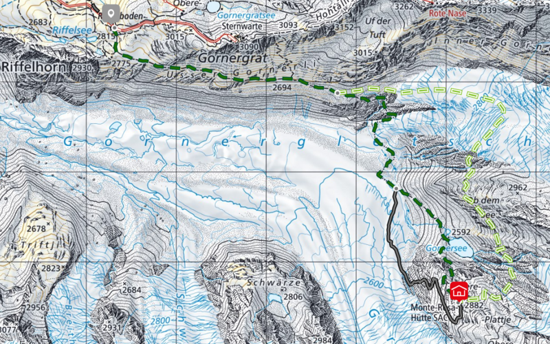 mappa con i sentieri che conducono alla capanna del monte rosa