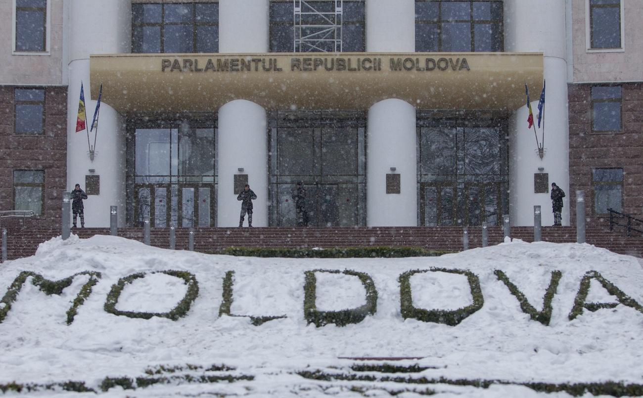 police guard Moldova s Parliament in Chisinau, Moldova