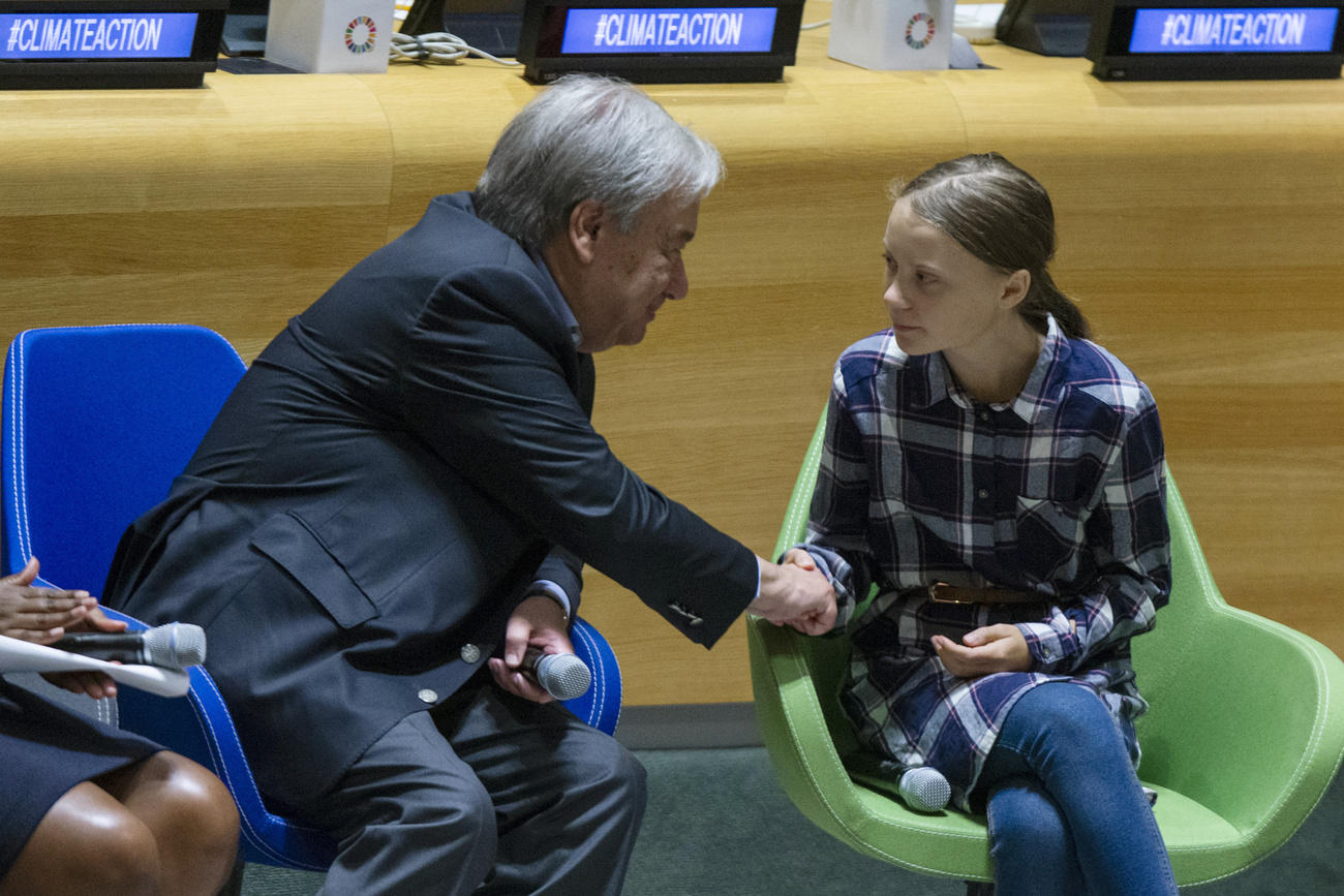 Antonio Guterres e Greta Thunberg.