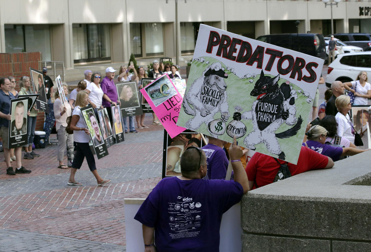 Protesters outside a courthouse