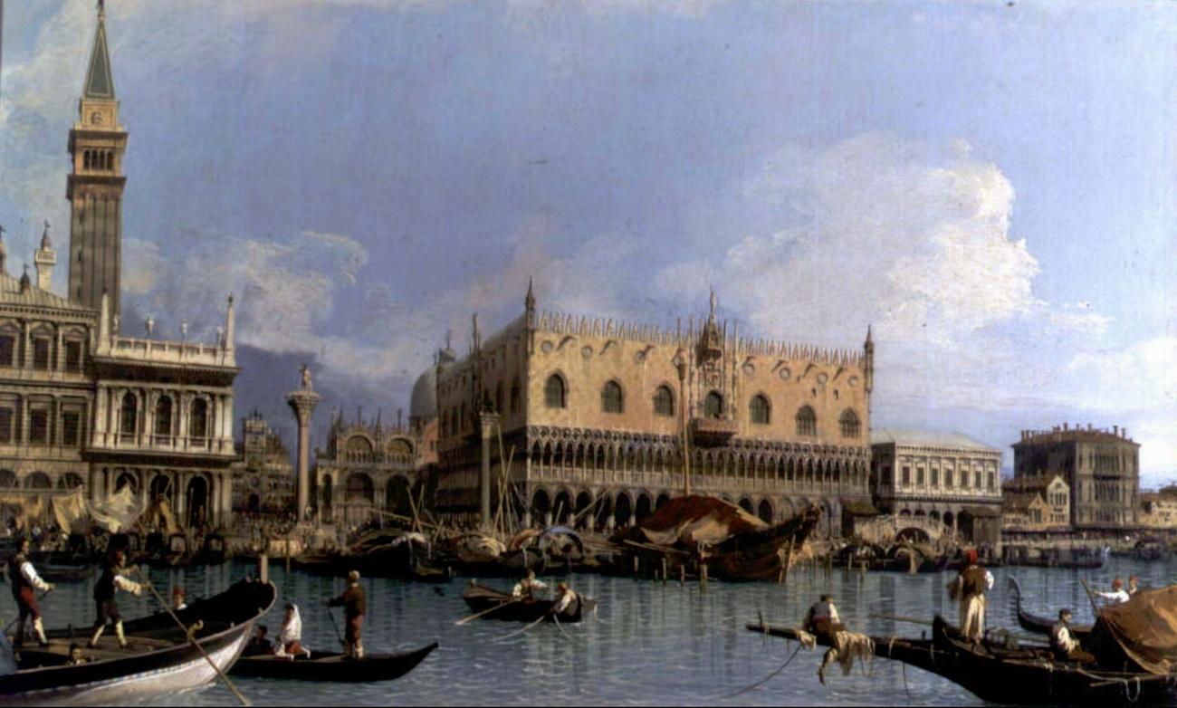 Un quadro di Canaletto che ritrae palazzo Ducale visto dal Canal Grande.