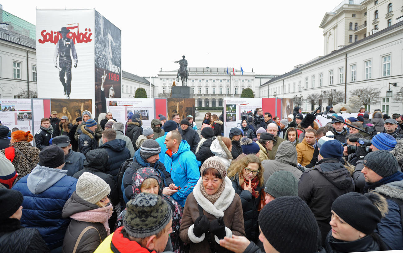 People who took out mortgages in Swiss francs protest in Warsaw, Poland.