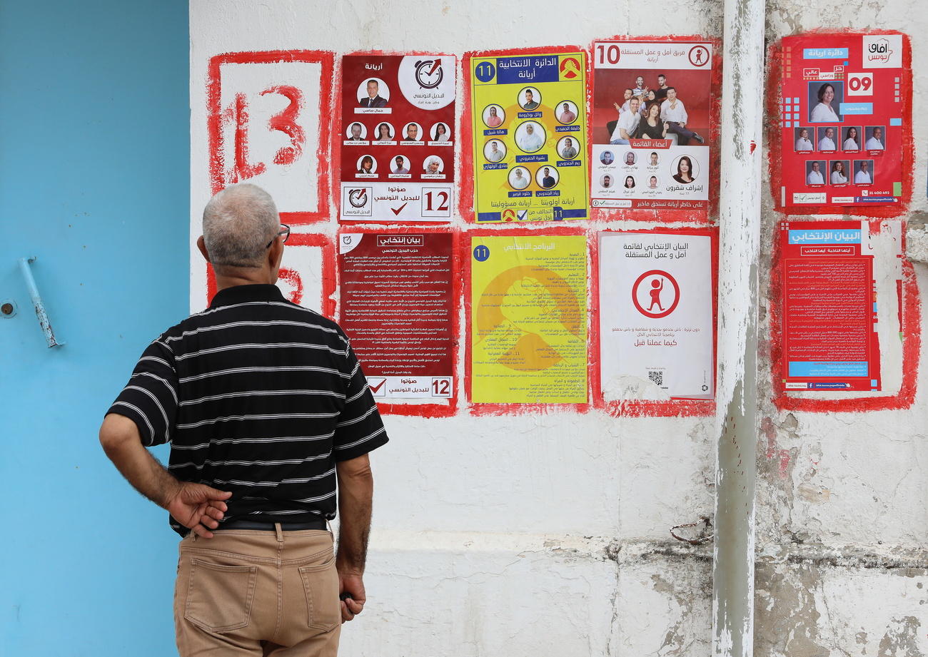 تونسي يتصفح اعلانات انتخابية