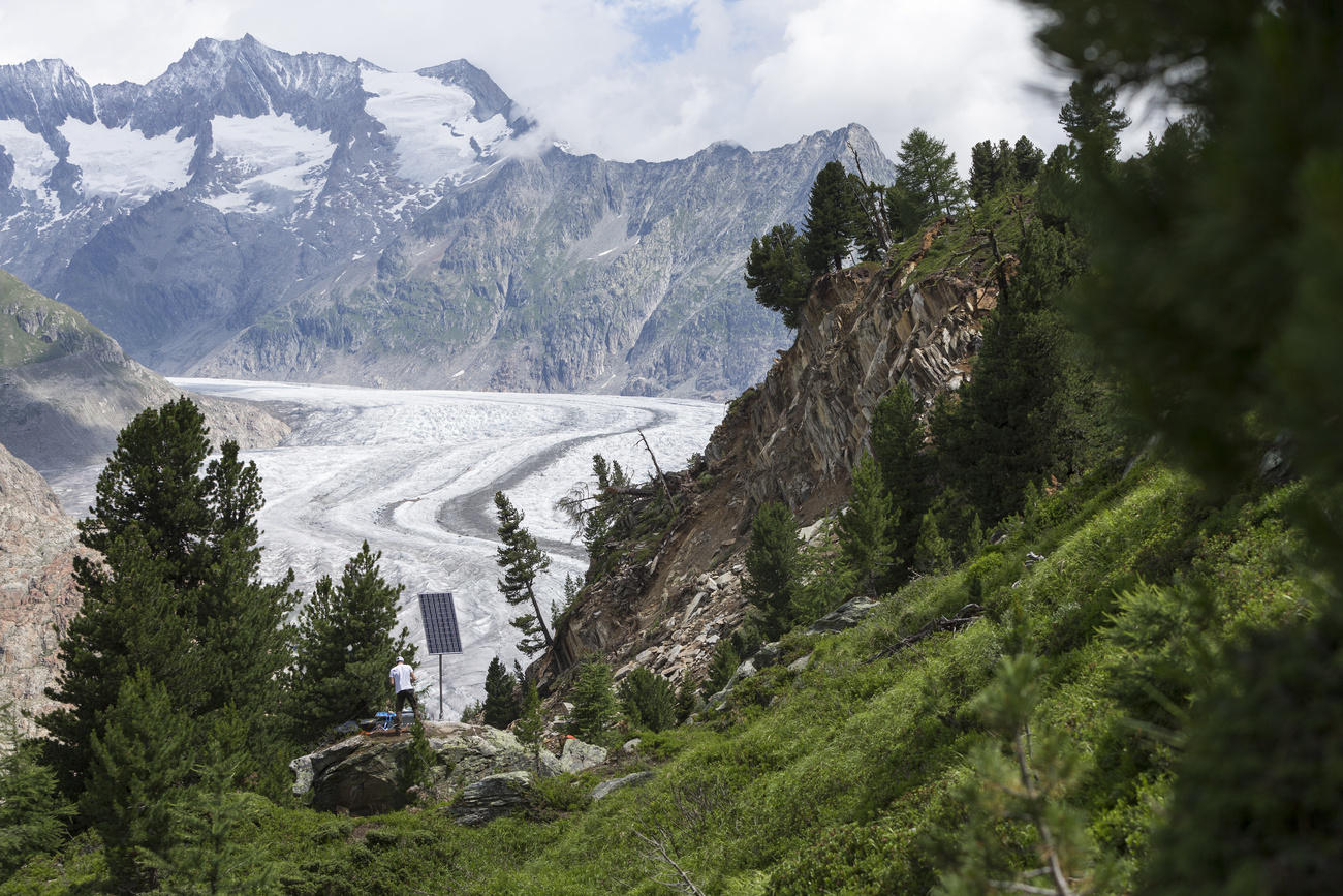 A solar-powered sensors measure rockfalls close to the Aletsch Glacier in the southern Valais region