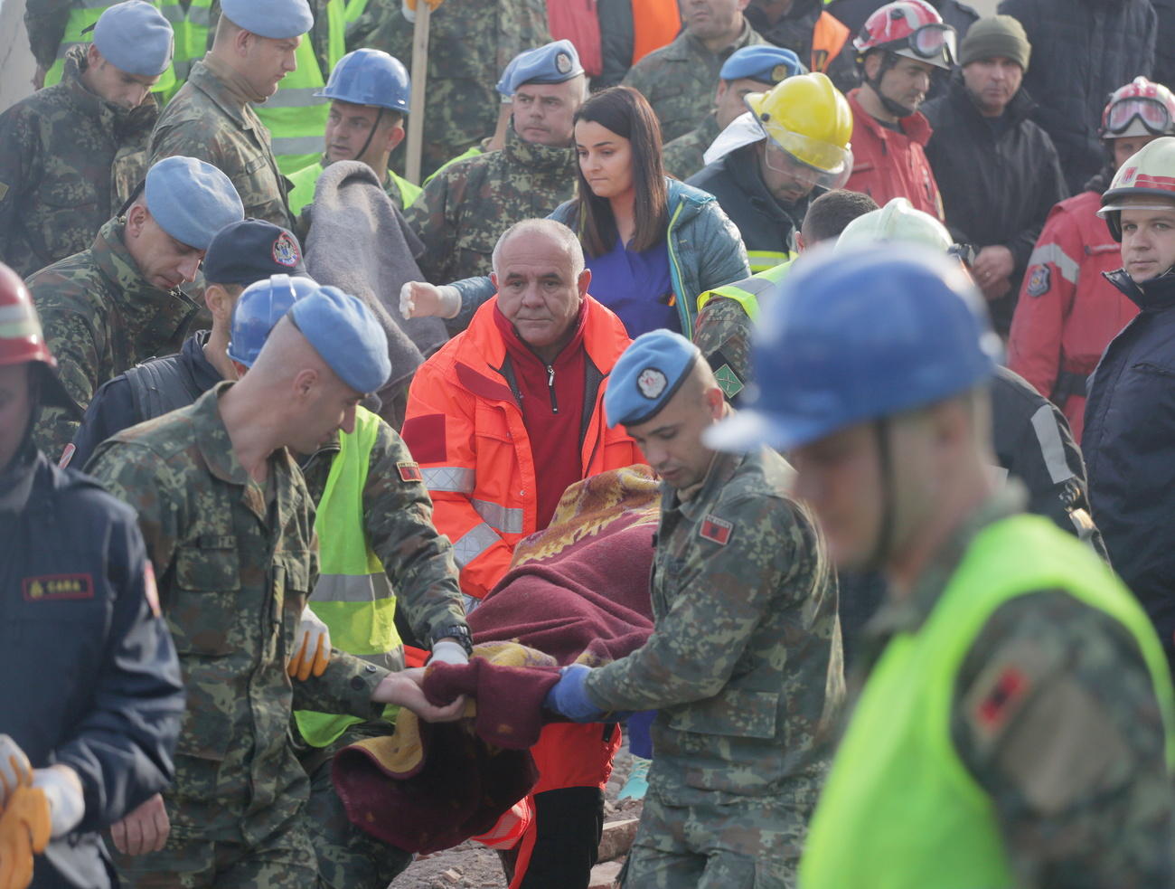 Rescue workers in Albania