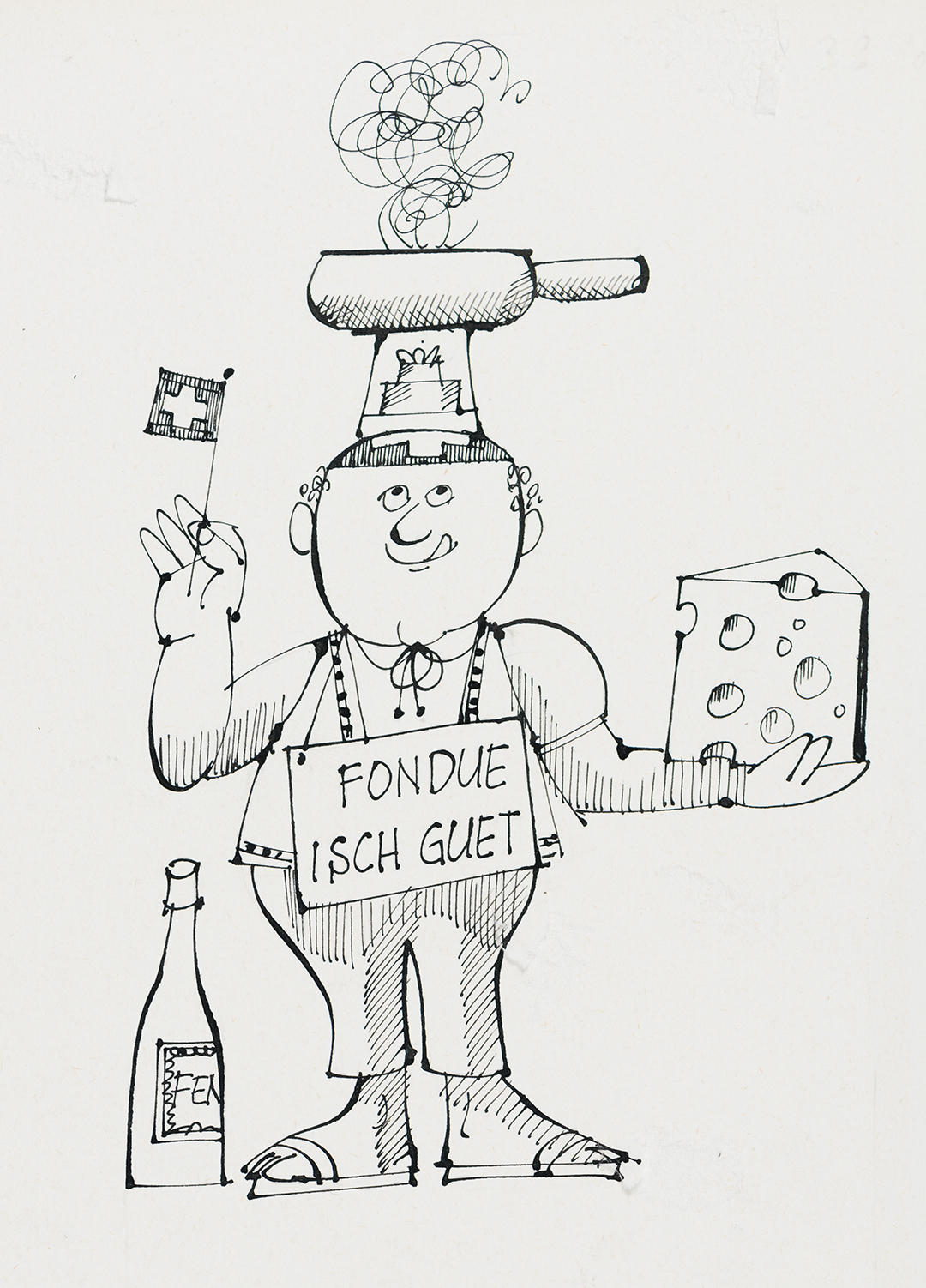 Caricature d un mangeur de fondue