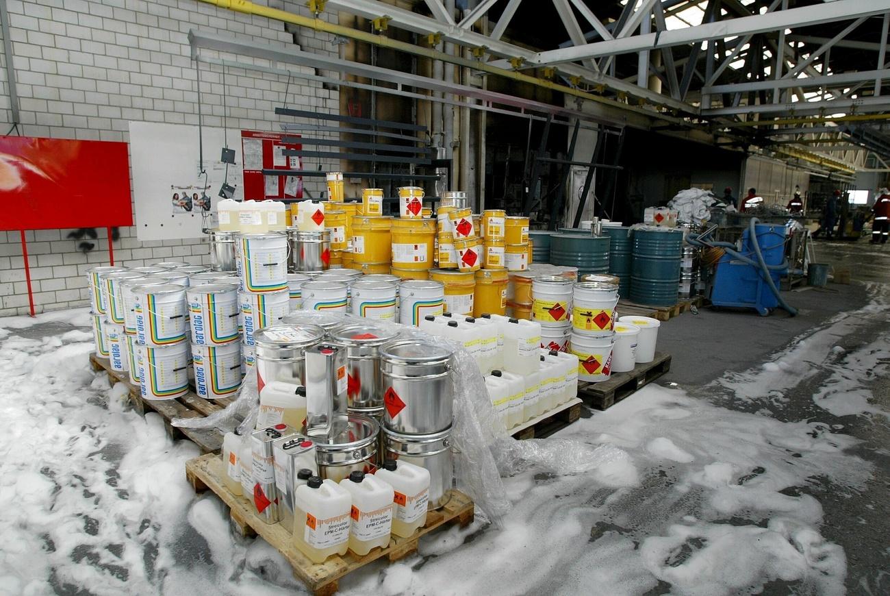 Stack of chemicals in a building