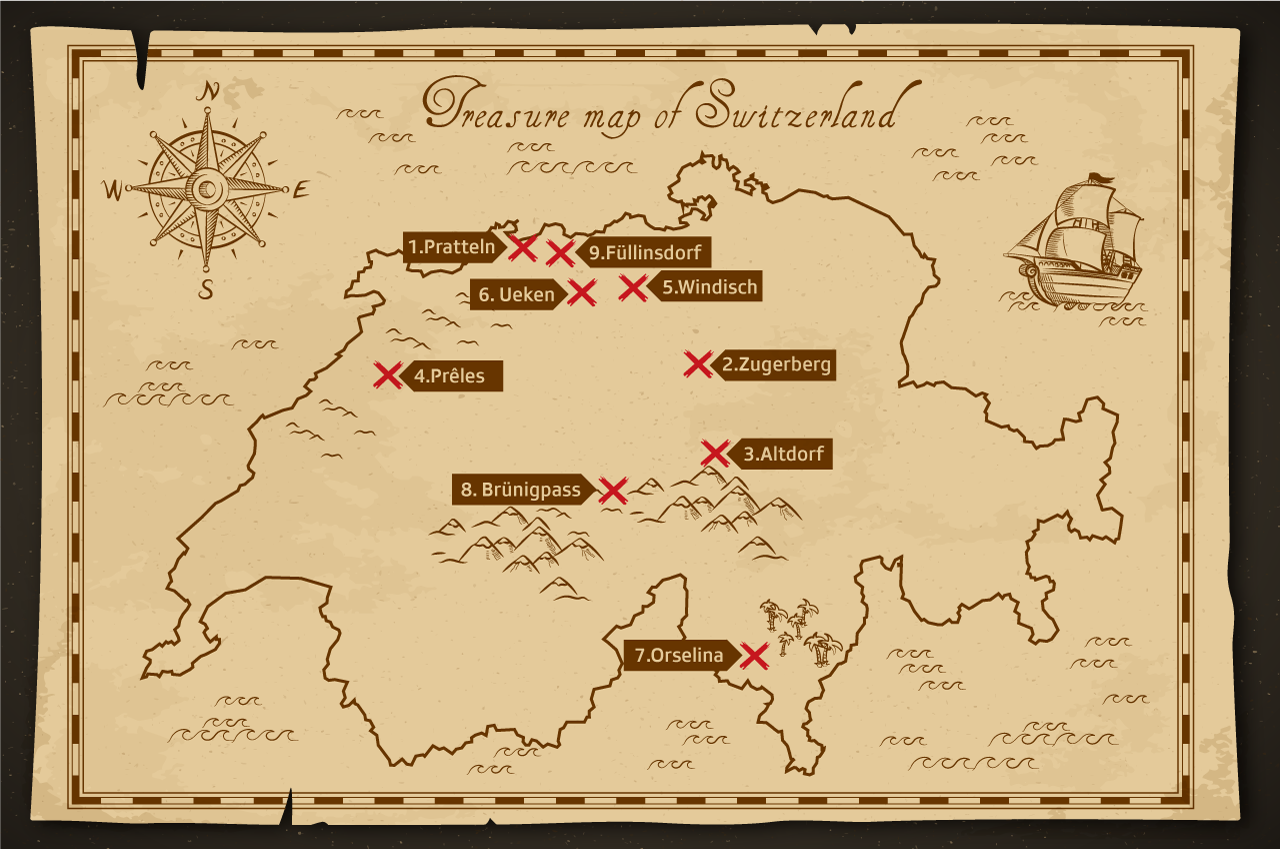 mapa do tesouro da Suíça