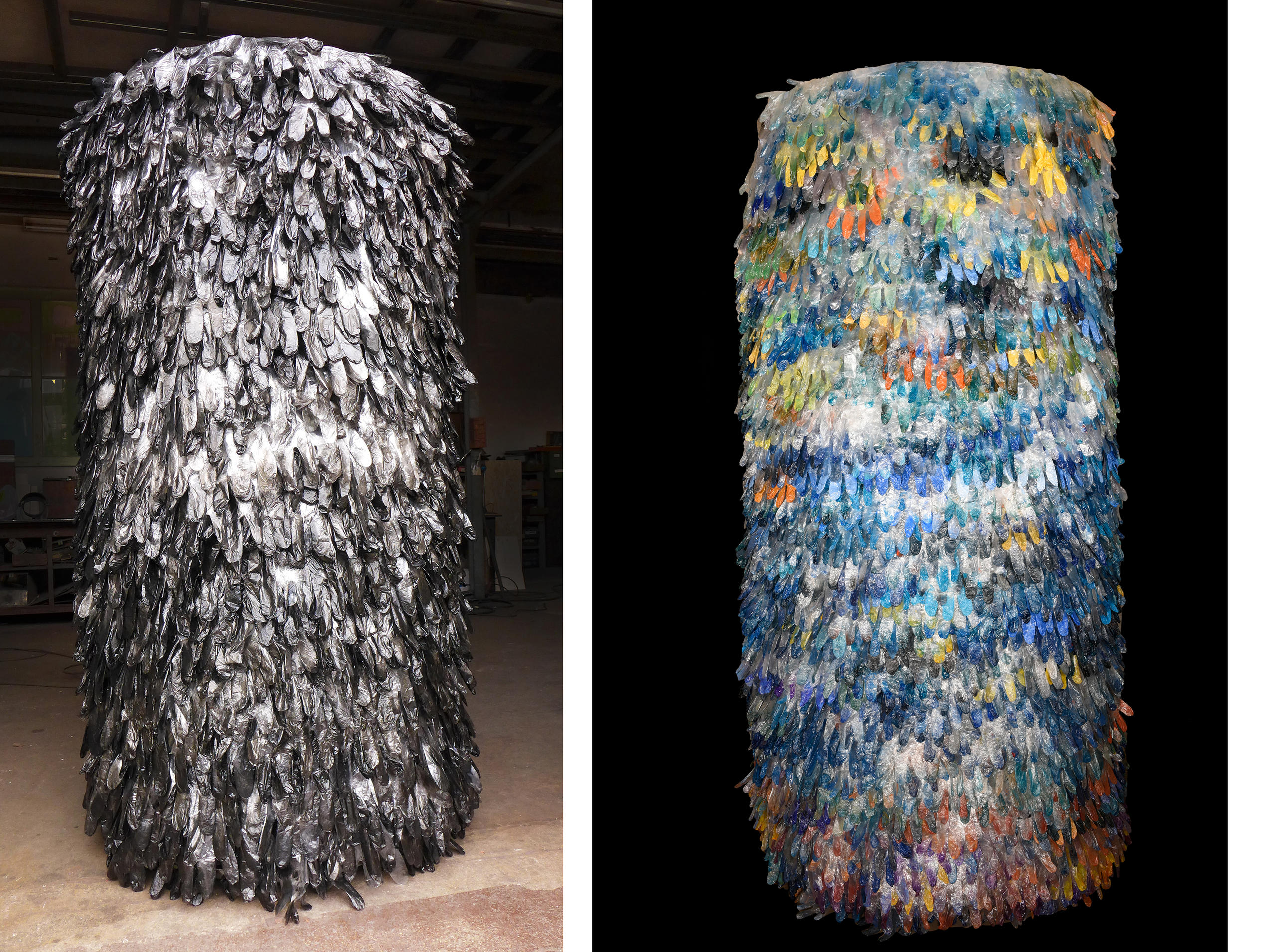 A sculpture made from plastic gloves