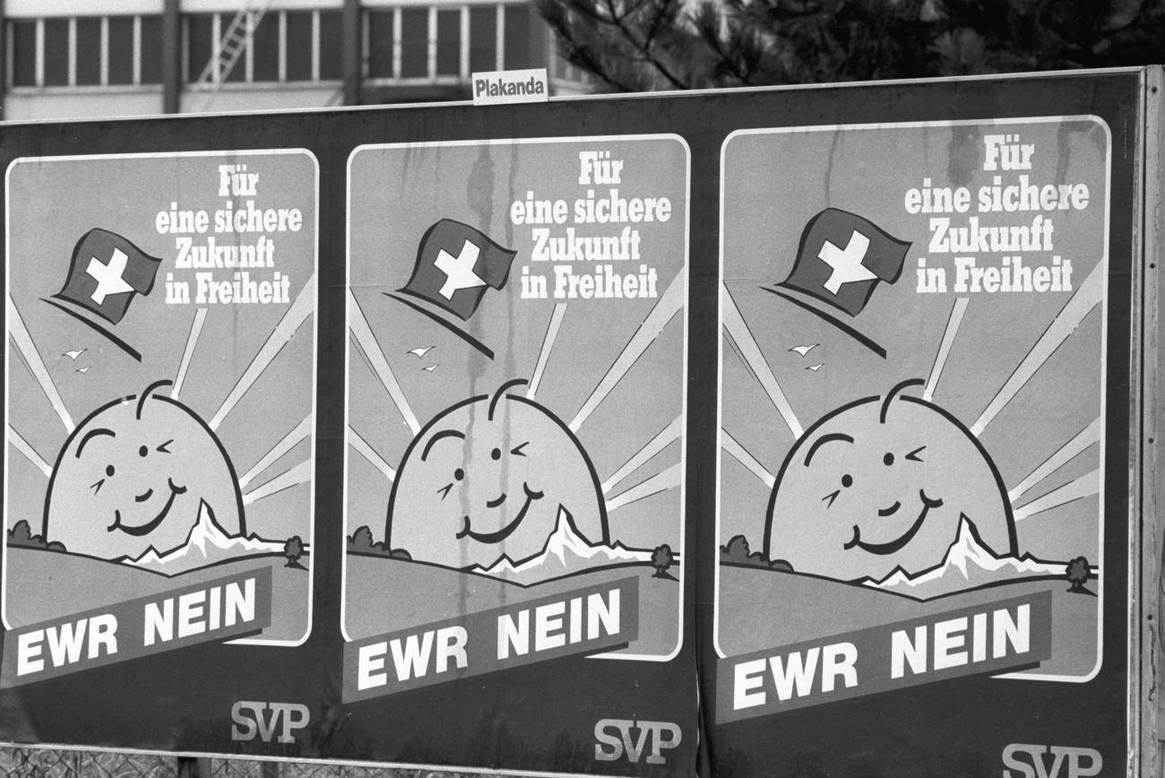 Carteles contra la adhesión de Suiza al Espacio Económico Europeo en 1992