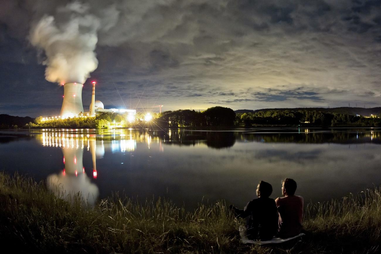 Nuclear power plant at night