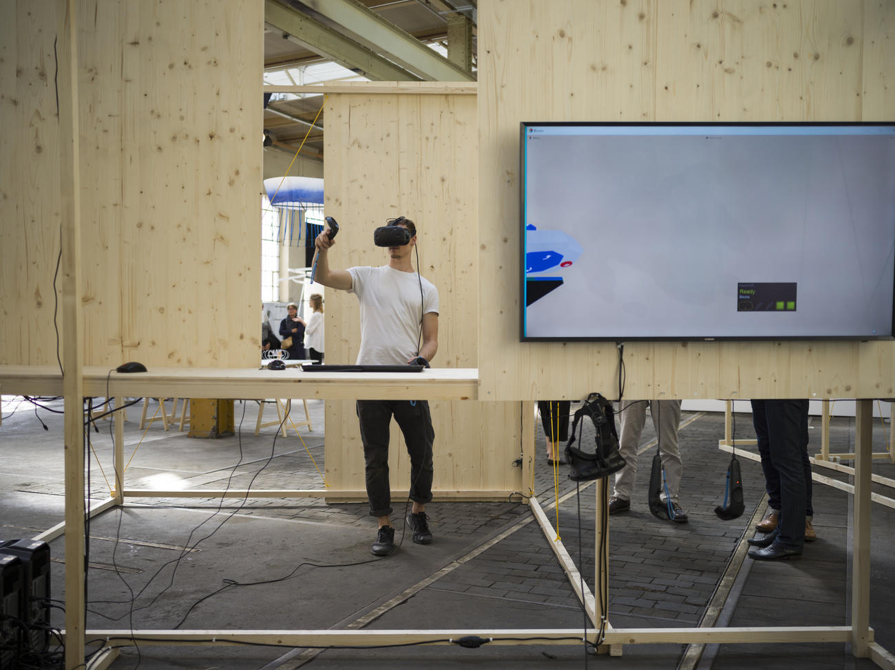 virtual reality goggles being used by a man