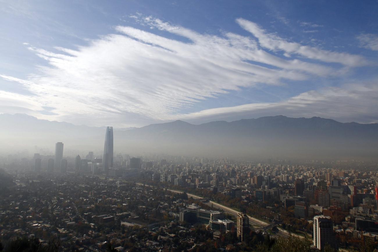General view of air pollution in Santiago,