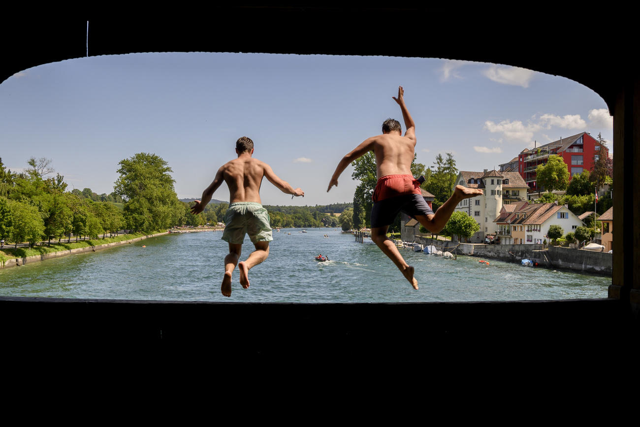 two boys jumping into Rhine