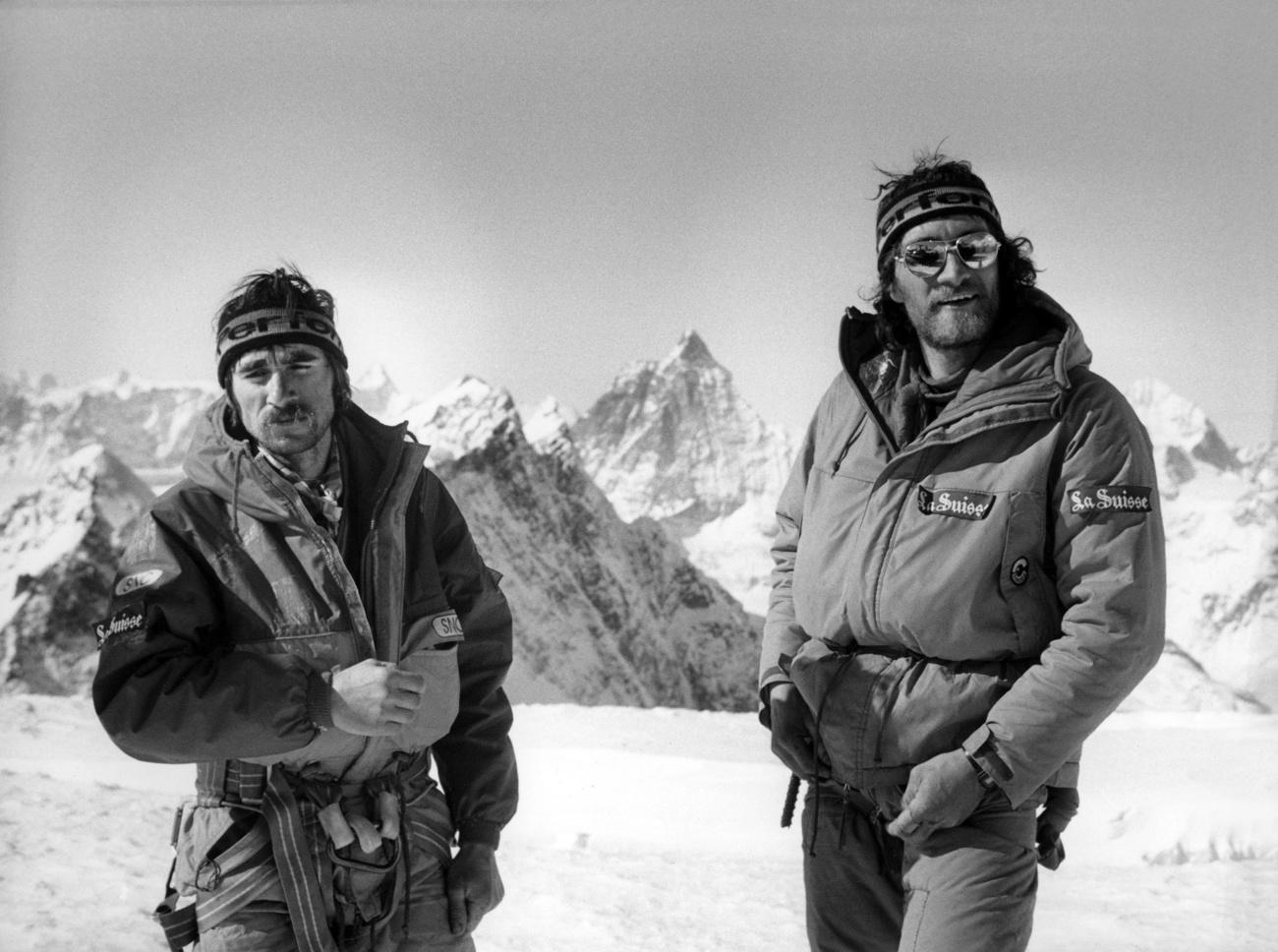 The two mountain-guides Erhard Loretan, left, and Andre Georges, right.