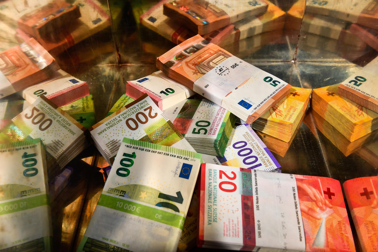 Pile of francs and euros