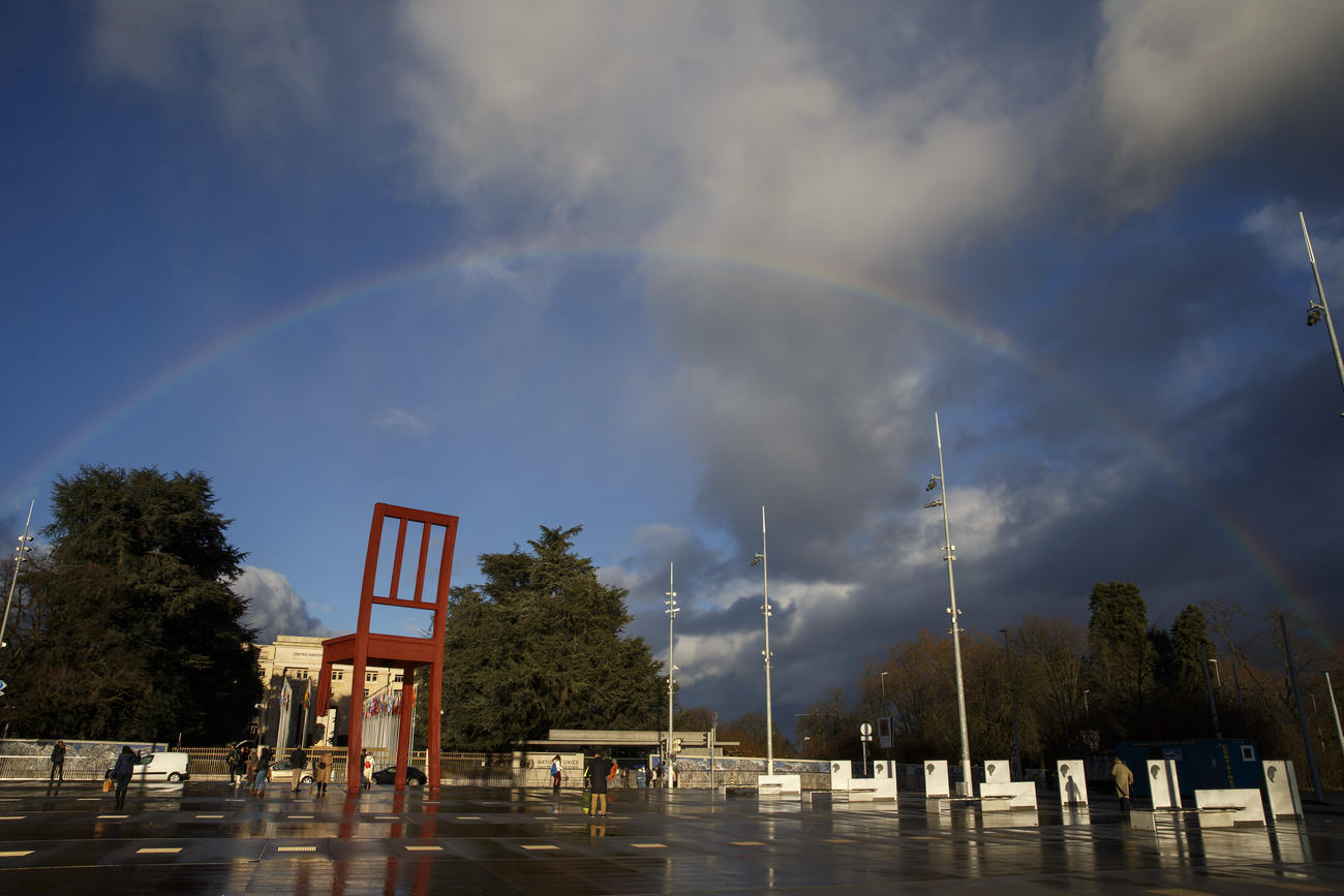 Rainbow over the UN building in Geneva