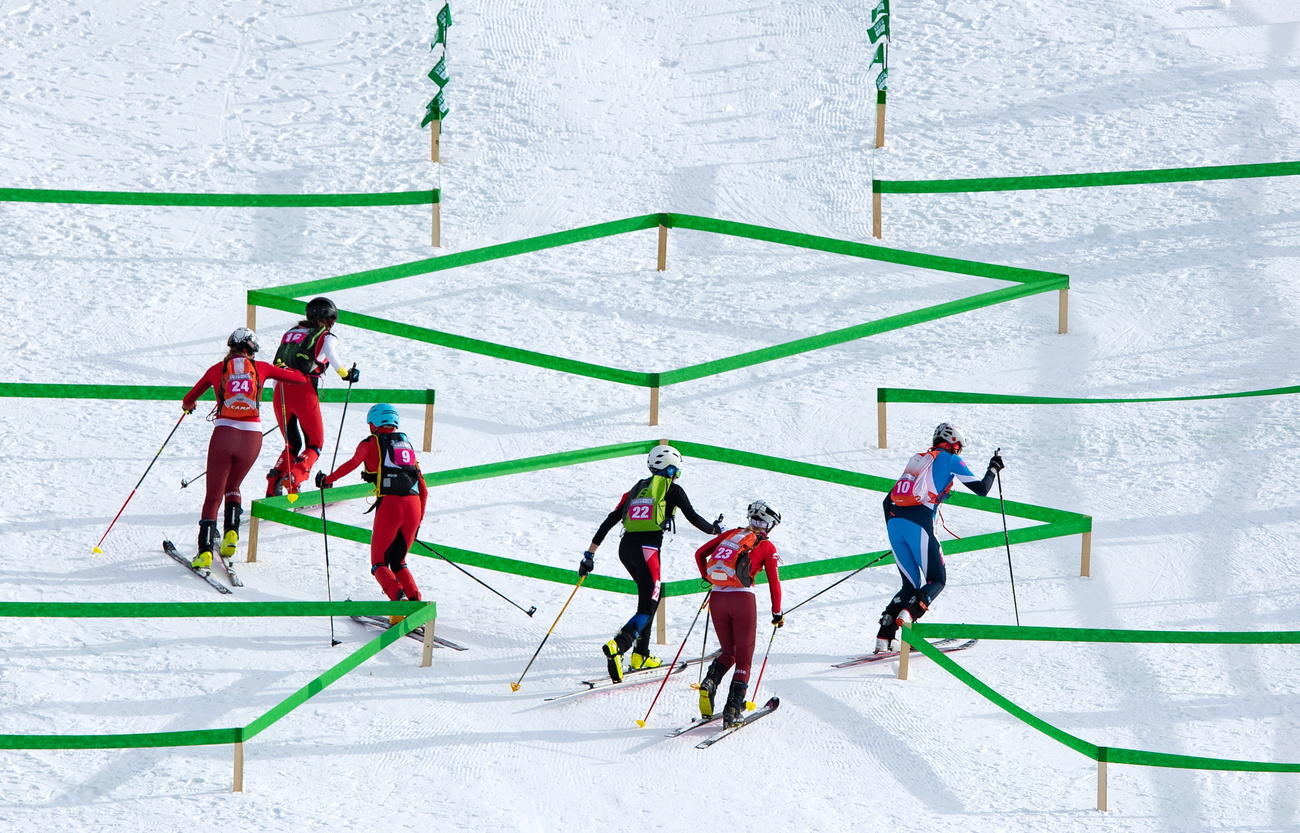 Female athletes compete in the ski mountaineering sprint race