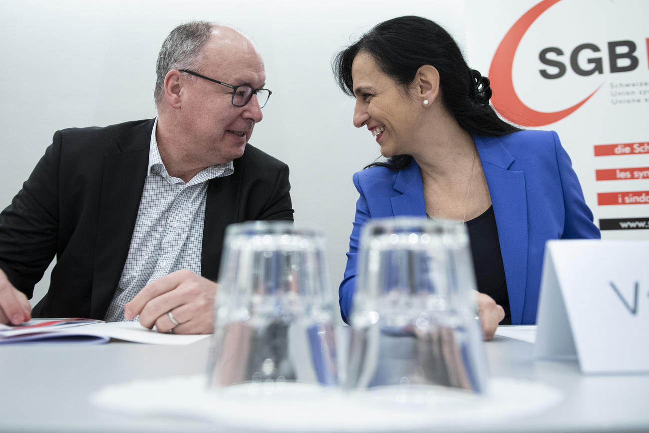 Union federation chief Pierre-Yves Maillard and vice-president Vania Alleva