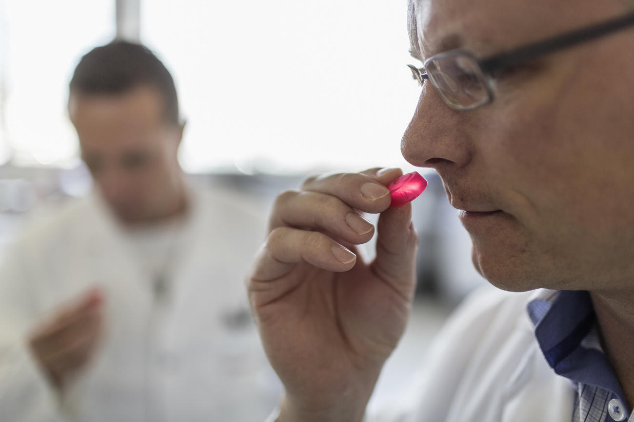 Employees test jelly sweets in the laboratory of fragrances and flavours manufacurer Givaudan.