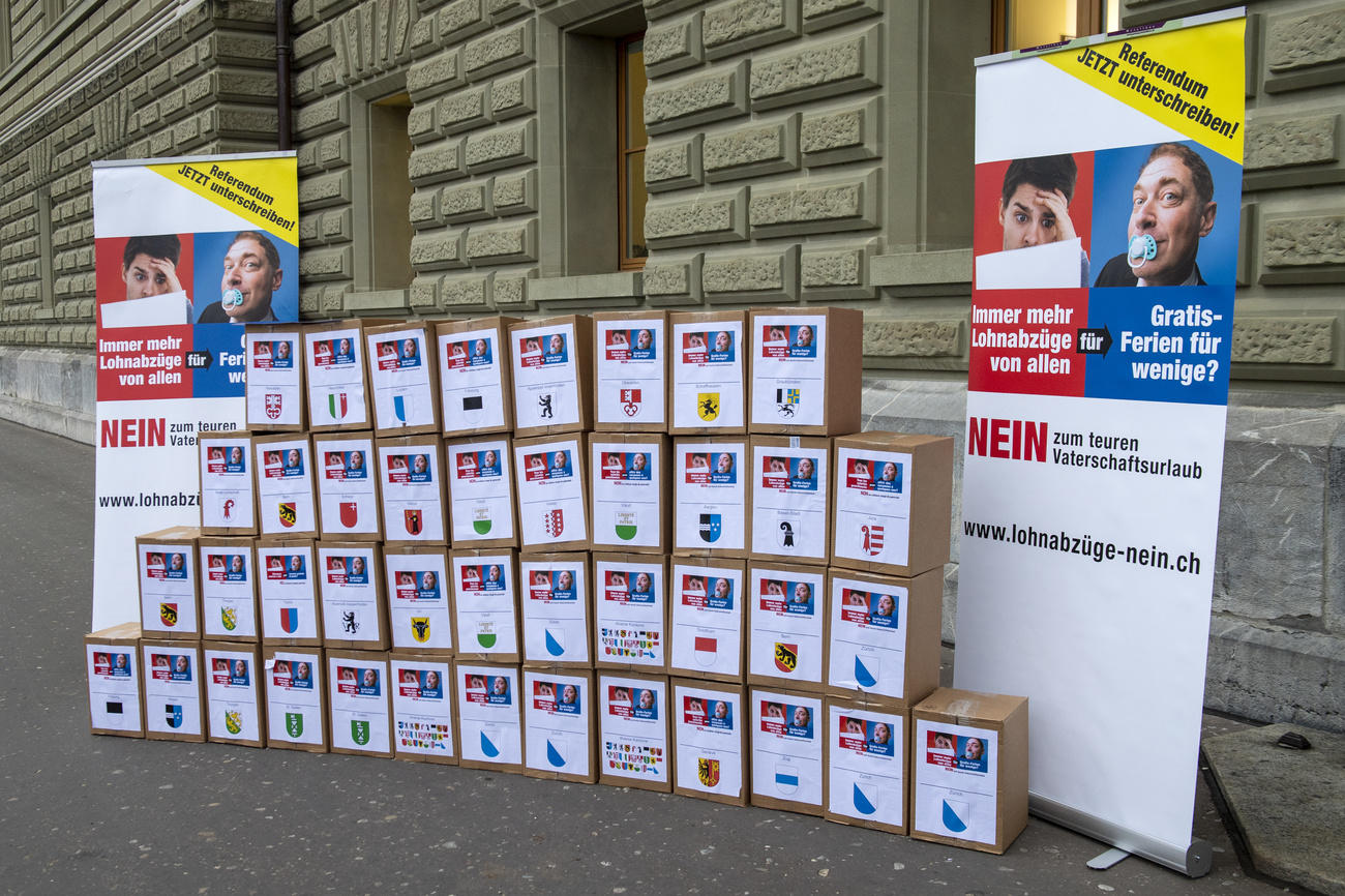 Boxes with collected signatures and two panels