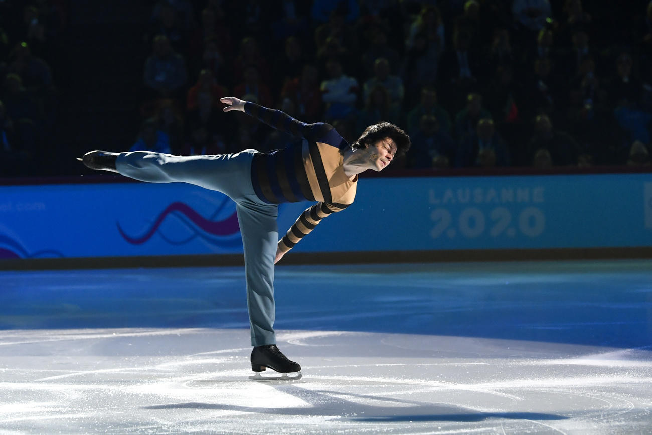 Swiss ice skater Stephane Lambiel performs during the opening ceremony