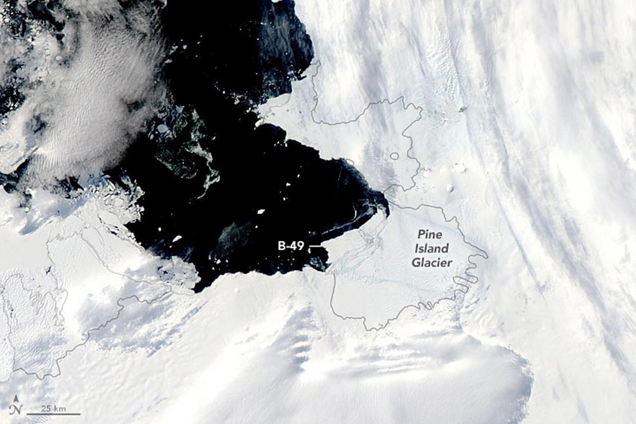 Immagine satellitare della Nasa sul ghiacciaio di Pine Island in Antartide.
