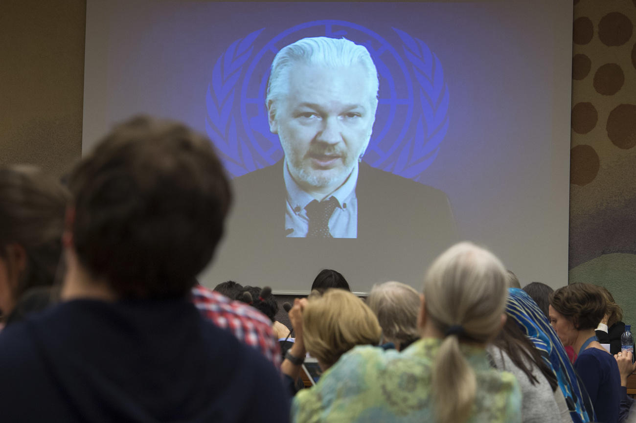 Julian Assange on a big screen