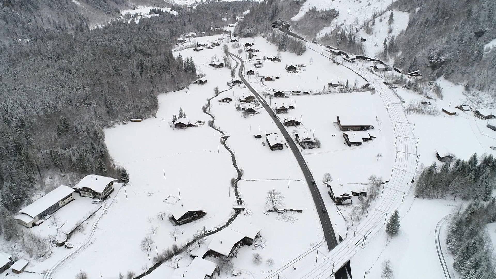 Aerial view of village of Mitholz