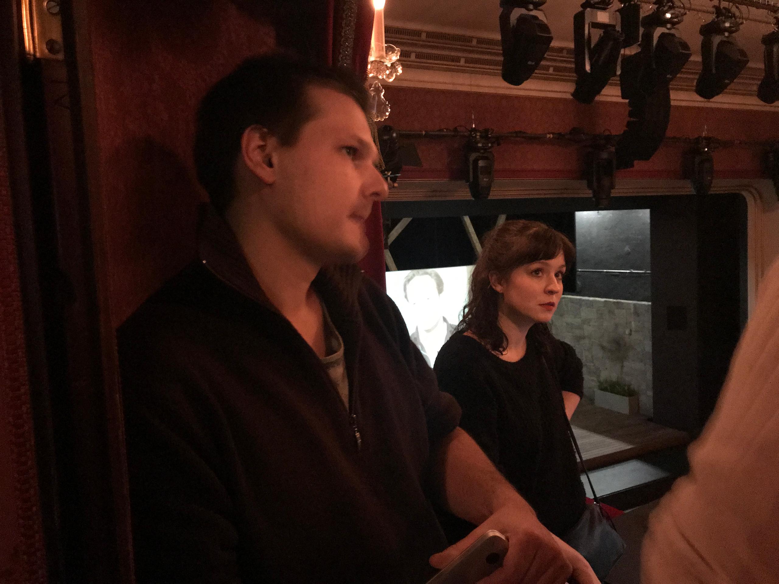 Surtitle discussion during rehearsal