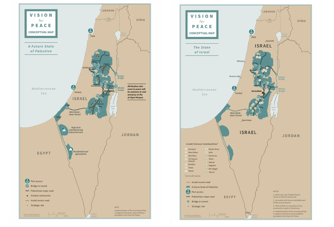 Due cartine dello Stato d Israele con evidenziati alcuni territori in verde.