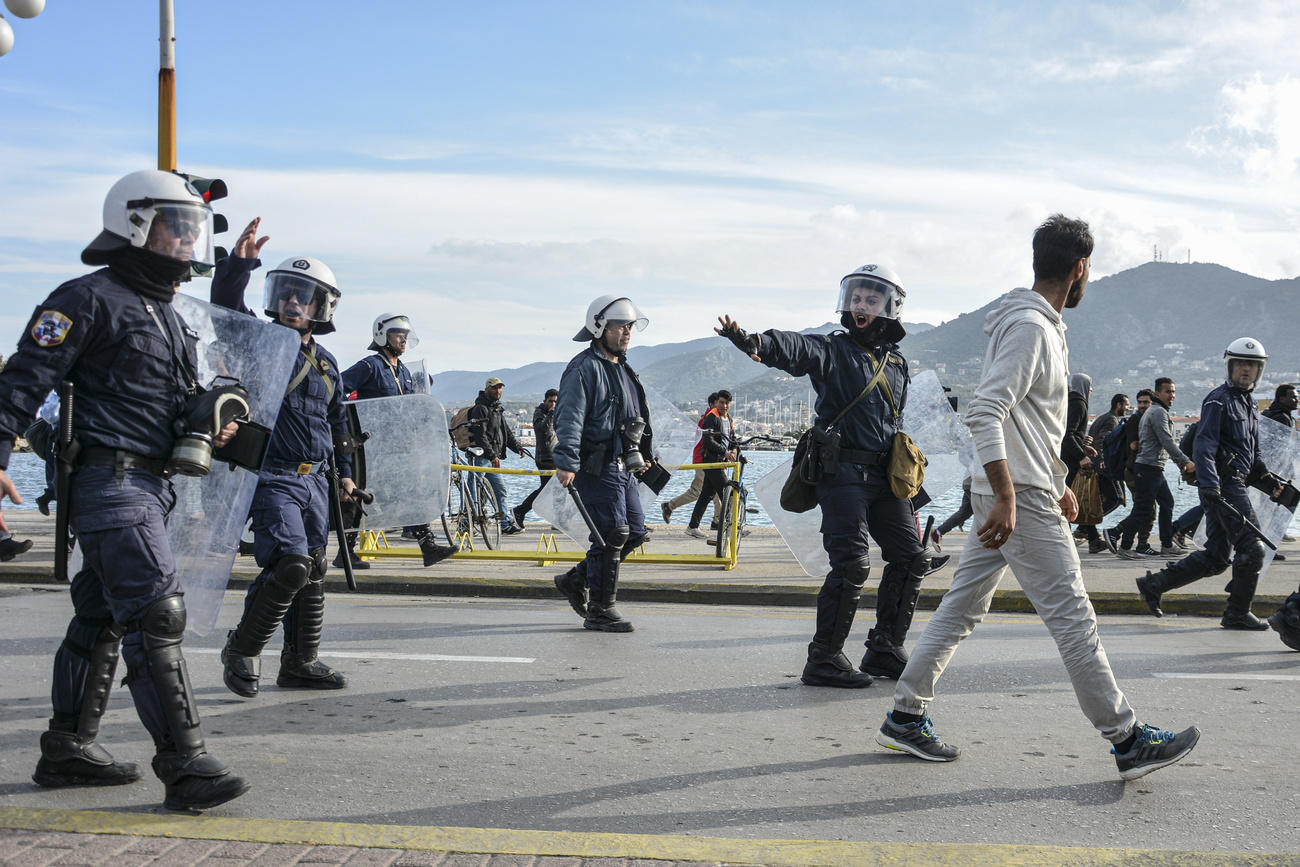 Greek police on Lesbos