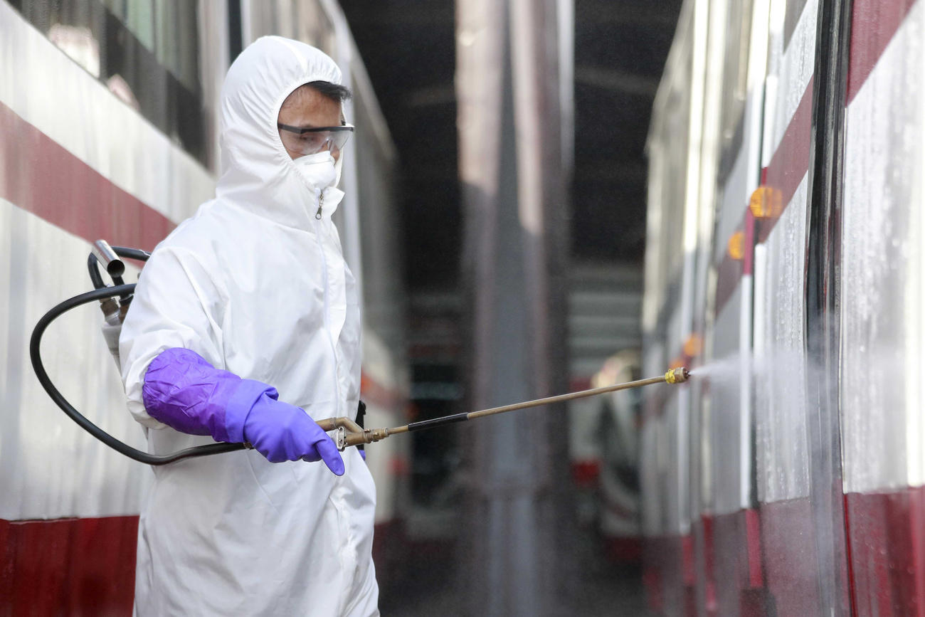 spraying a train in North Korea