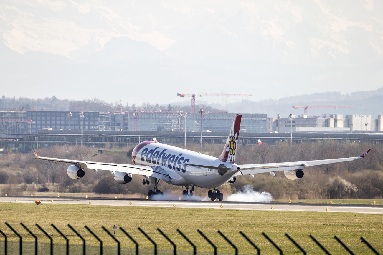 Edelweiss plane landing at Zurich airport