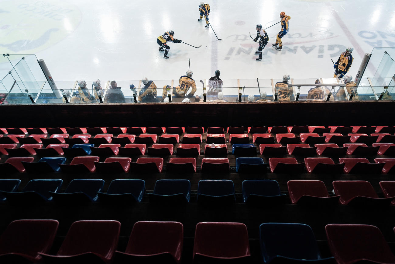 Ice hocky match without spectators.