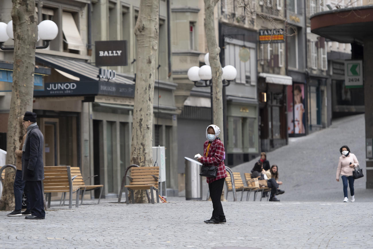 Masked people on shopping street