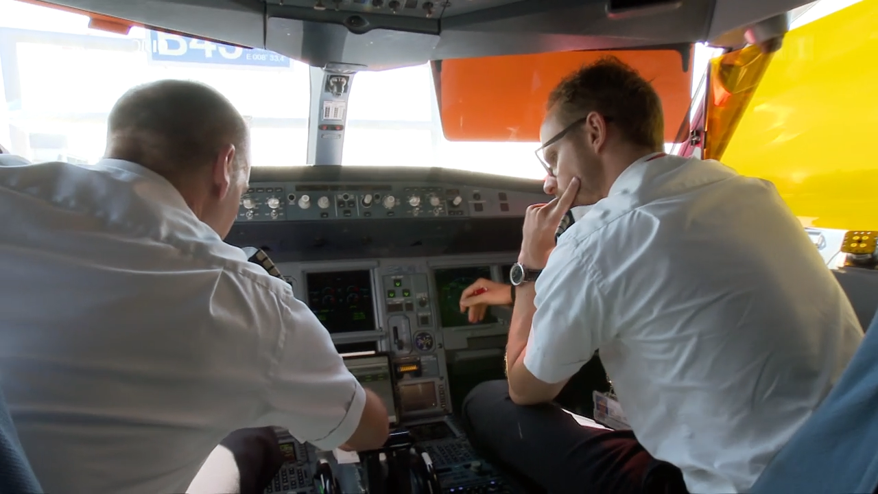 Pilots inside cockpit