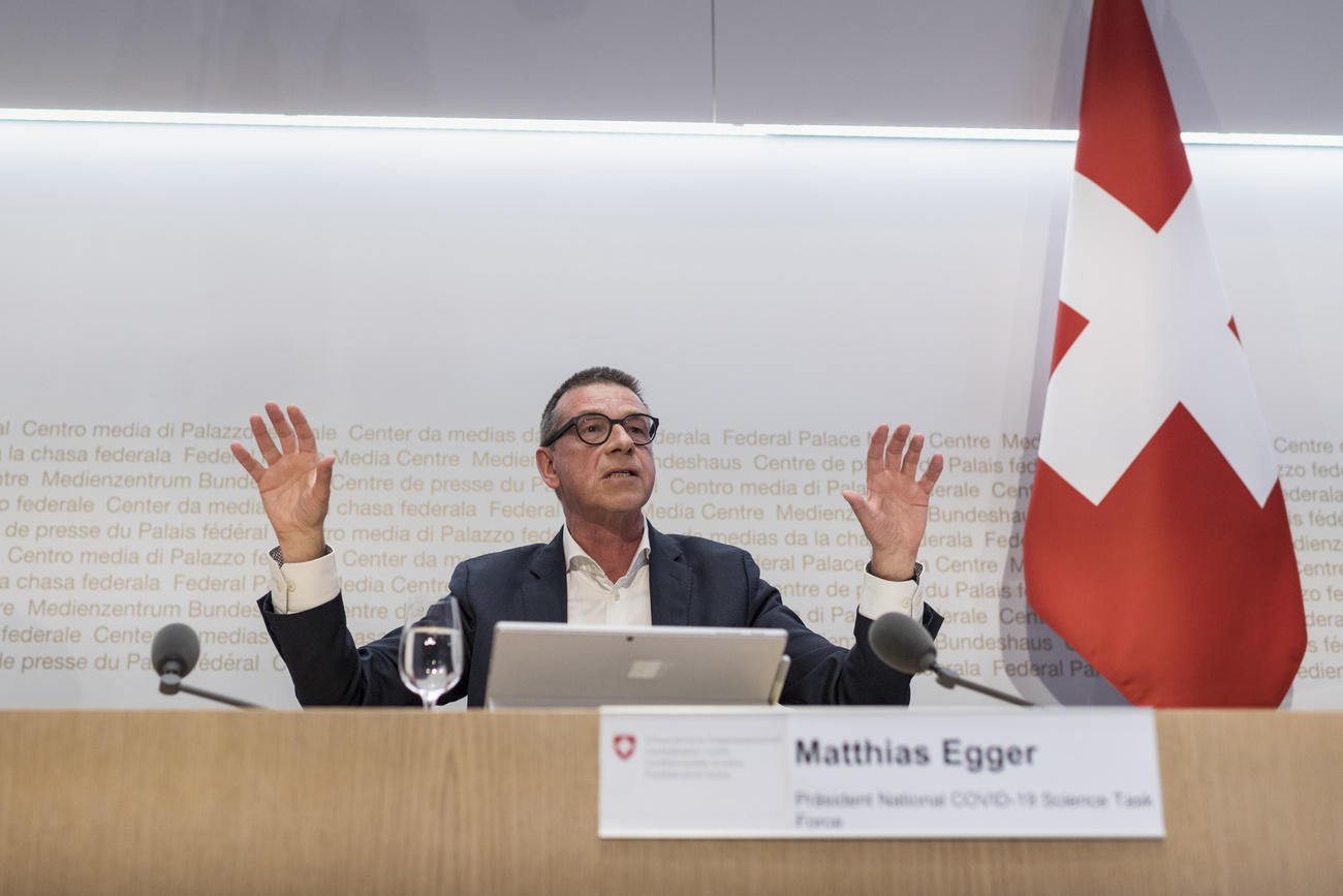 Matthias Egger at a press conference in April 2020