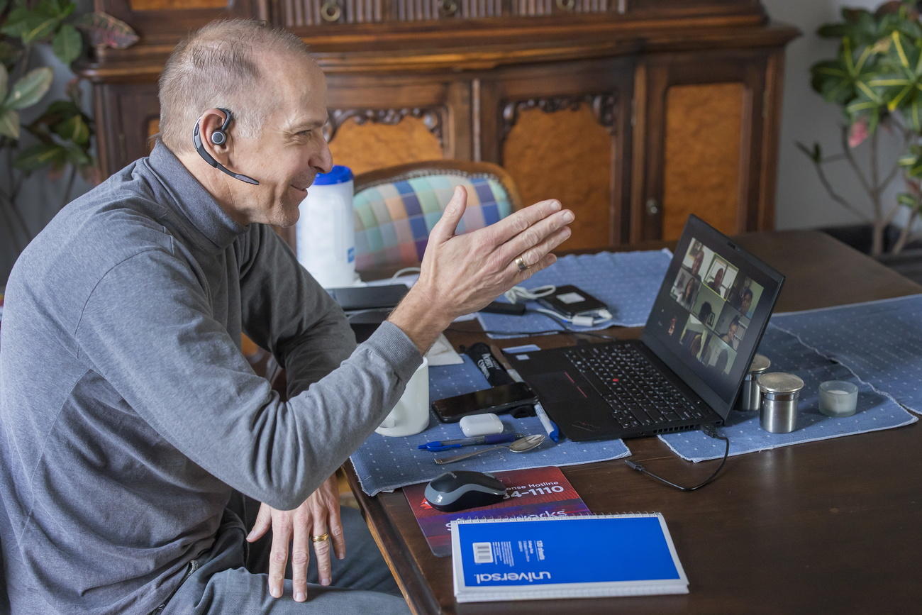 man teleworking